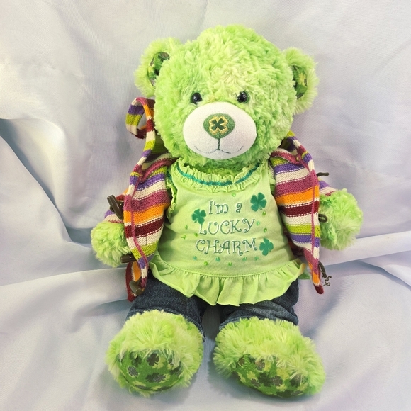 Build A Bear Green Teddy Lucky Charm Clover With Outfit 17 Inch 2010 - Picture 2 of 10